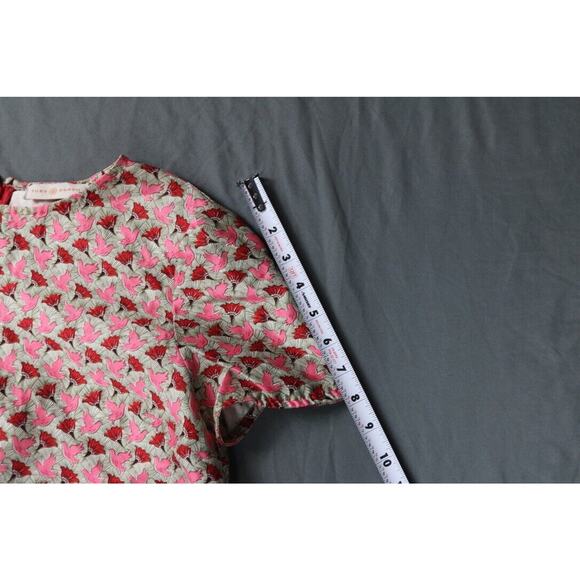 Tory Burch Top Womens Sz 4 Multi Dove Lotus Floral Print Silk Gazar Lined Zip - Picture 9 of 10